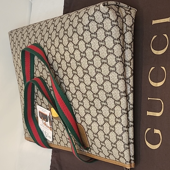 GUCCI PLUS VINTAGE 70'S ZIPPER TOP TOTE/COATED CANVAS/WEB SHERRY/EXCELLENT COND - Picture 14 of 17